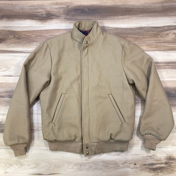 L.L. Bean Other - LL Bean Bomber Jacket Mens M Vintage Wool Plaid Lined Tan Heritage Made USA